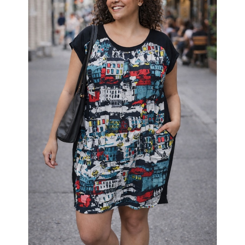 Weston Wear Dress L XL Paris City Print Tunic‎ Anthropologie Style